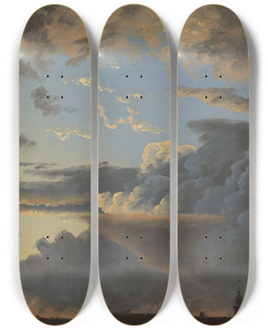 Triptych art skateboard deck of Knud Baade Cloud Study_1 by Knud Baade (1808-1879)