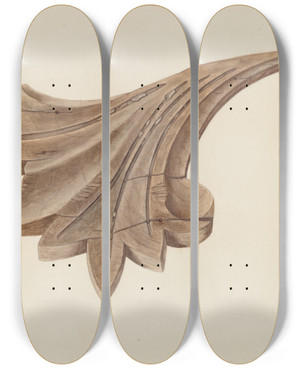 Triptych art skateboard deck of Clayton Clements Wood Carving Scroll_2 by Clayton Clements