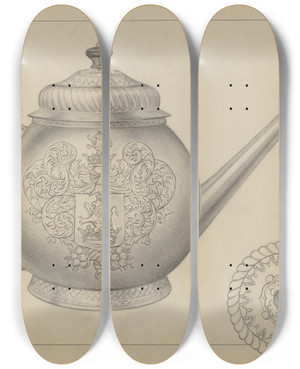 Triptych art skateboard deck of Clayton Braun Silver Teapot_4 by Clayton Braun