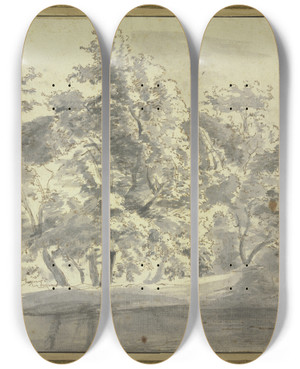 Triptych art skateboard deck of Hendrik Verschuring Tree Section By The Water by Hendrik Verschuring (1627-1690)