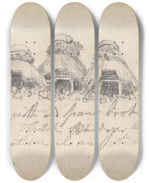 Triptych art skateboard deck of James Ward Thatched Huts by James Ward (1769-1859)