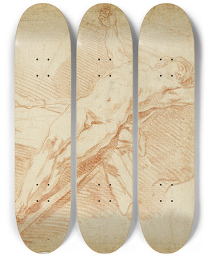 Triptych art skateboard deck of Charlesandr Van Loo Christ On The Cross by Charles-Andr van Loo (1705-1765)