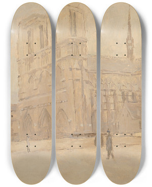 Triptych art skateboard deck of Frank Edwin Scott Notre Dame In Winter by Frank Edwin Scott (1863-1929)