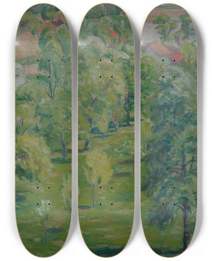 Triptych art skateboard deck of Walther Gamerith Frhling Am Attersee_2 by Walther Gamerith (1903-1949)