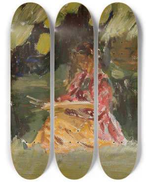 Triptych art skateboard deck of Jan Cigliski Painter Katarzyna Wachter At Work by Jan Ciaglinski (1858-1913)