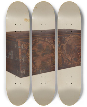 Triptych art skateboard deck of Elizabeth Curtis Chest by Elizabeth Curtis