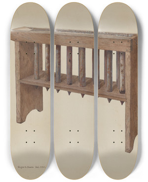 Triptych art skateboard deck of Roger Deats Candle Mold by Roger Deats