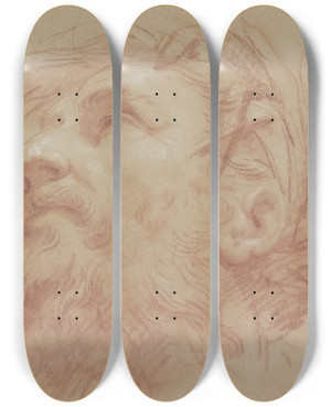 Triptych art skateboard deck of Nicolas Guibal Kopf Eines Nach Links Gewendeten Flugottes Mit Einem Schilfkranz by Nicolas Guibal (1725-1784)