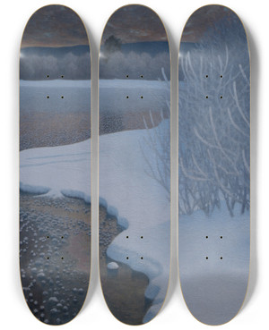 Triptych art skateboard deck of Gustaf Fjstad Hoarfrost On Ice by Gustaf Fjaestad (1868-1948)