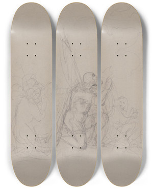 Triptych art skateboard deck of Victor Mller Eine Schar Kniend Betender Der Vordere Ein Krieger Mit Banner by Victor Muller (1829-1871)