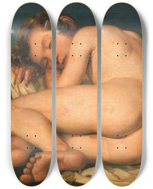 Triptych art skateboard deck of Italian School Sleeping Cupid by Italian School (1800-1899)
