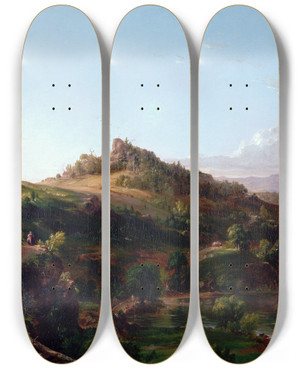 Triptych art skateboard deck of Thomas Cole Catskill Scenery by Thomas Cole (1801-1848)