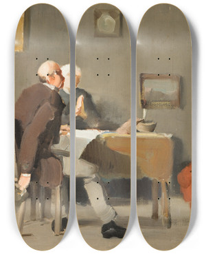 Triptych art skateboard deck of Axel Kulle The Prodigal Son Sketch by Axel Kulle (1846-1908)