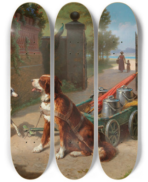 Triptych art skateboard deck of Hans Brunner Freudiger Empfang by Hans Brunner (1813-1888)