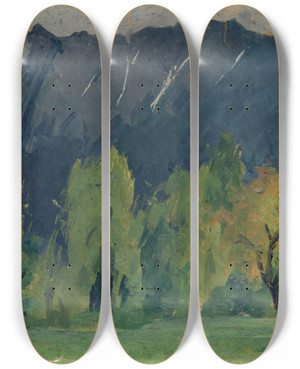 Triptych art skateboard deck of Ernst Schiess Mountain Landscape by Ernst Schiess (1872-1919)