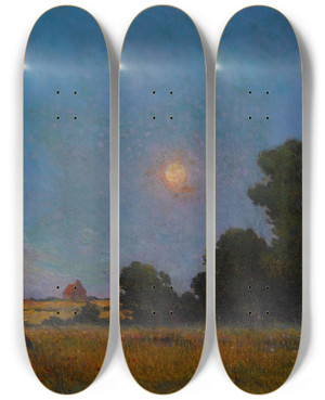 Triptych art skateboard deck of Ferdinand Du Puigaudeau Champs Fleuris Laube by Ferdinand Du Puigaudeau (1864-1930)