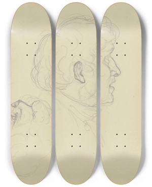 Triptych art skateboard deck of Eugen Eduard Schffer Male Portrait_2 by Eugen Eduard Schaffer (1802-1871)