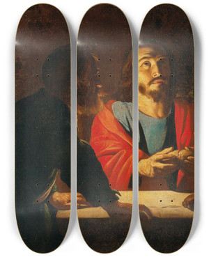 Triptych art skateboard deck of Dutch Master The Supper At Emmaus by Dutch Master