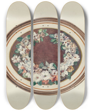 Triptych art skateboard deck of Marius Hansen Feather Wreath by Marius Hansen