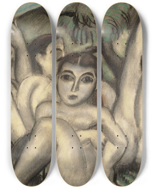 Triptych art skateboard deck of Max Weber Nudes by Max Weber (1881-1961)