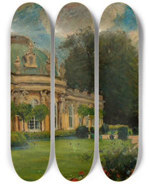 Triptych art skateboard deck of Fritz Rhein Sanssouci Palace In Potsdam by Fritz Rhein (1873-1948)