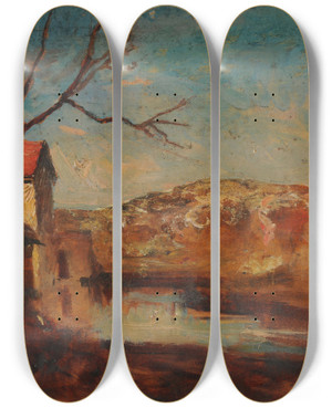 Triptych art skateboard deck of Franoisauguste Ravier Le Moulin De Roche by Franois-Auguste Ravier (1814-1895)