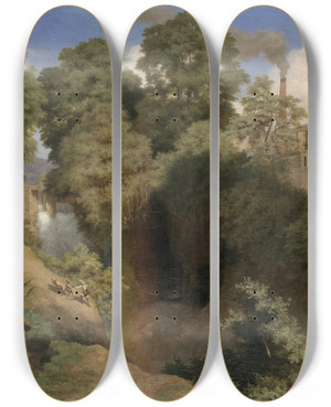Triptych art skateboard deck of Jos Mara Velasco The San Ngel Goatherd by Jose Maria Velasco (1840-1912)