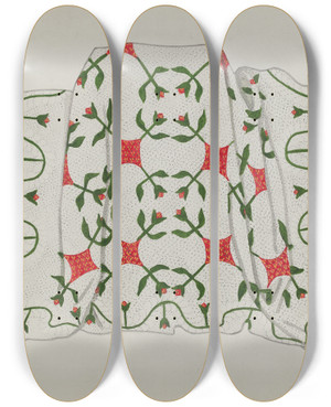 Triptych art skateboard deck of Ellen Duncan Patchwork Quilt by Ellen Duncan
