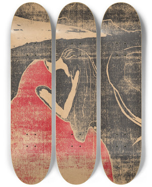 Triptych art skateboard deck of Edvard Munch Melankoli Ii by Edvard Munch (1863-1944)