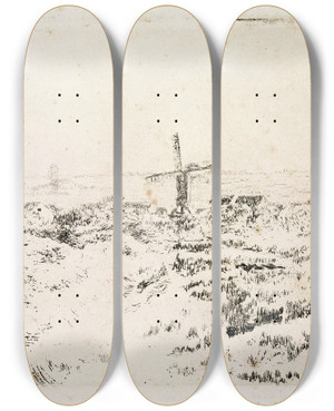 Triptych art skateboard deck of James Ensor The Windmill At Mariakerke by James Ensor (1860-1949)