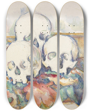 Triptych art skateboard deck of Paul Czanne The Three Skulls by Paul Cezanne (1839-1906)