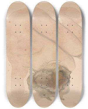 Triptych art skateboard deck of Auguste Rodin Lucifer Fallen Meteor In Flames by Auguste Rodin (1840-1917)