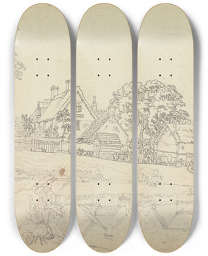 Triptych art skateboard deck of Benjamin West Parsonage House At Henstead by Benjamin West (1738-1820)