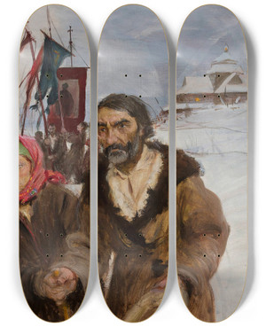 Triptych art skateboard deck of Teodor Axentowicz Highlanders Procession by Teodor Axentowicz (1859-1938)