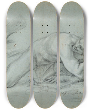 Triptych art skateboard deck of Giovanni Angelo Canini Study For A Fallen Angel by Giovanni Angelo Canini (1609-1666)