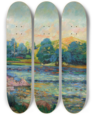Triptych art skateboard deck of Armand Guillaumin Bords De Rivire by Armand Guillaumin (1841-1927)