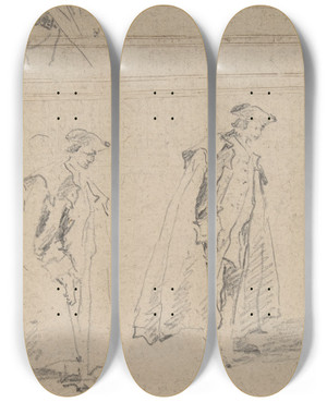 Triptych art skateboard deck of Francesco Guardi Figure Studies_1 by Francesco Guardi (1712-1793)