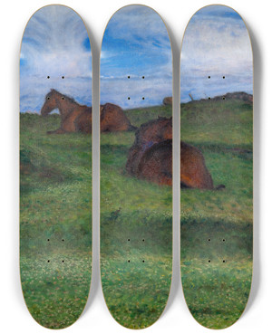 Triptych art skateboard deck of Nils Kreuger Horses Resting by Nils Kreuger (1858-1930)