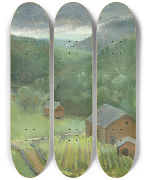 Triptych art skateboard deck of R G Wilson Landscape by R G Wilson (19-20-)
