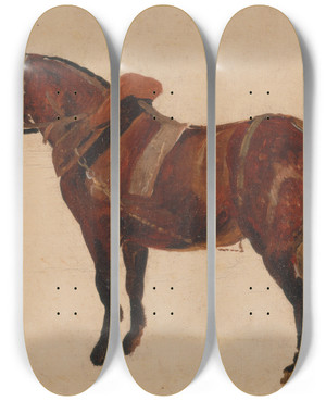 Triptych art skateboard deck of Thomas Sidney Cooper Study Of A Working Horse by Thomas Sidney Cooper (1803-1902)