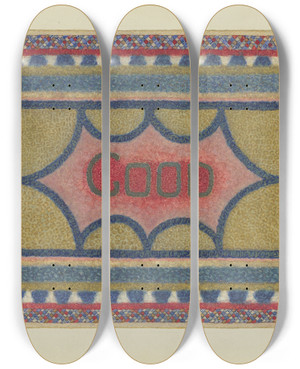 Triptych art skateboard deck of Elbert S Mowery Shaker Rug by Elbert S Mowery