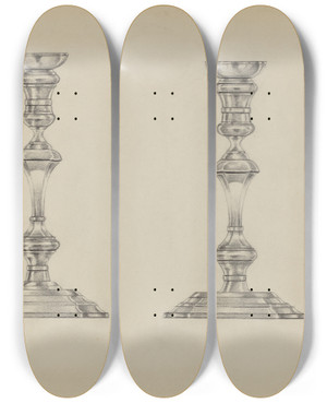 Triptych art skateboard deck of Giacinto Capelli Silver Candlesticks by Giacinto Capelli (20-)
