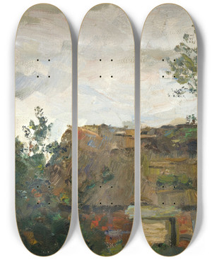 Triptych art skateboard deck of Hermann Groeber Altes Haus by Hermann Groeber