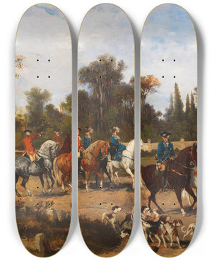 Triptych art skateboard deck of Jan Van Chelminski Hfischer Ausritt by Jan Van Chelminski (1851-1925)