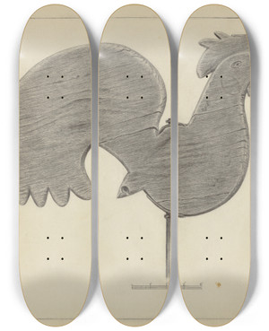 Triptych art skateboard deck of Burrell Cock Weather Vane by Burrell