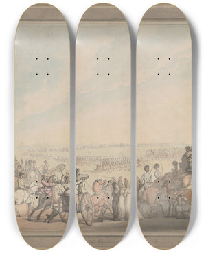 Triptych art skateboard deck of Thomas Rowlandson The Review On Wimbledon Common by Thomas Rowlandson (1756-1827)