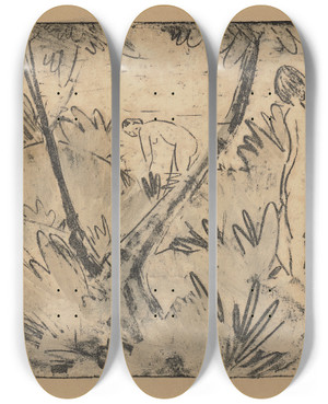 Triptych art skateboard deck of Otto Mueller Zwei Mdchen Mit Gegabeltem Baum by Otto Mueller (1874-1930)