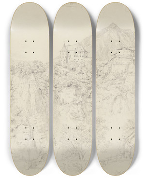 Triptych art skateboard deck of Carl Ludwig Frommel Schlo Tyrol by Carl Ludwig Frommel (1789-1863)