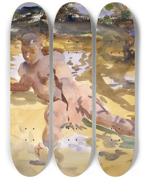 Triptych art skateboard deck of John Singer Sargent Man On Beach Florida by John Singer Sargent (1856-1925)
