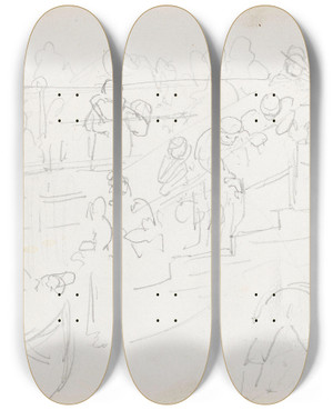 Triptych art skateboard deck of Adolph Tidemand Folkemengde I Trapp by Adolph Tidemand (1814-1876)